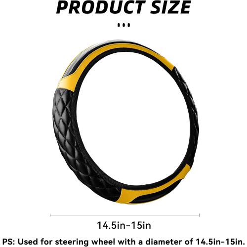 14.5-15 Inch Leather Steering Wheel Cover, Yellow