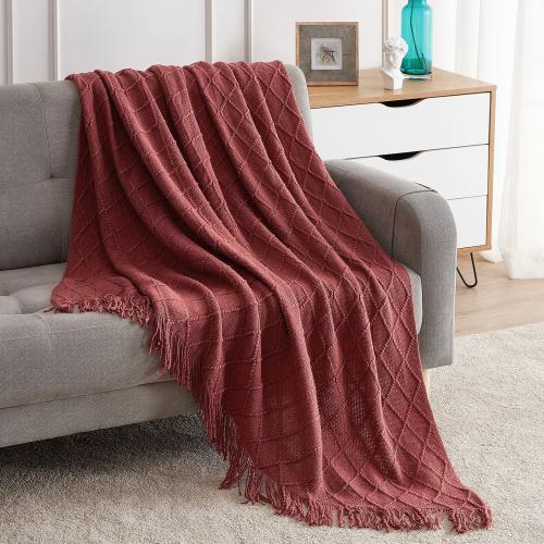 BOURINA Burgundy Throw Blanket 50x60 Inch Knitted Soft Throw Sofa Blanket