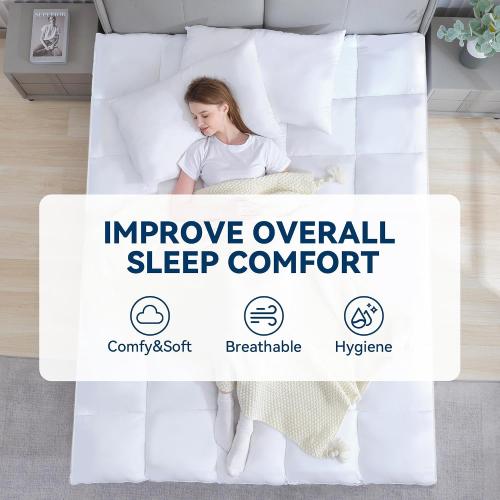 BDEUS Twin Mattress Topper, 1450 GSM Plush Pillow Top for Back Pain Relief, Quilted Fitted Mattress Protector with 8-21 Deep Pocket, Soft Mattress Pad Twin Size - 39x 75 White
