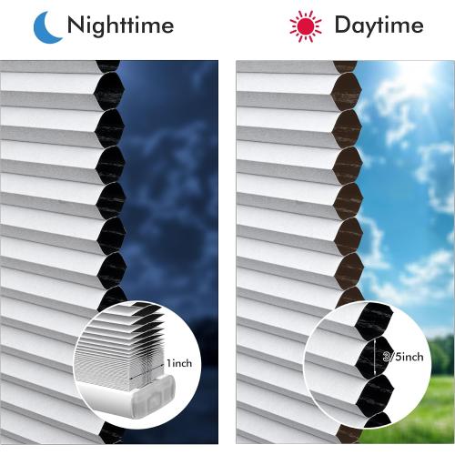 Cordless Cellular Shades, No Drill No Tools Honeycomb Window Blinds, Blackout Light Blocking Cellular Shades for Window, Thermal Insulation Blinds, Easy to Install, White 23 W x 48 H