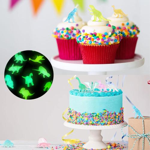 Skylety 32 Pcs Glow in Dark Mini Dinosaur Figures for Kids Dinosaur Cupcake Topper Birthday Party Favors Supplies Dino Pinata Goodie Bags Stuffers Classroom Prizes Carnival Bulk Toy Gift