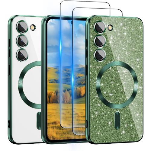 ATUMP MagSafe for Samsung Galaxy S23 Case with Glitter Card, Green