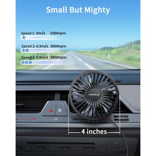 TriPole Car Fan USB Powered, 360°Rotation Portable Cooling Fan for Car Vent