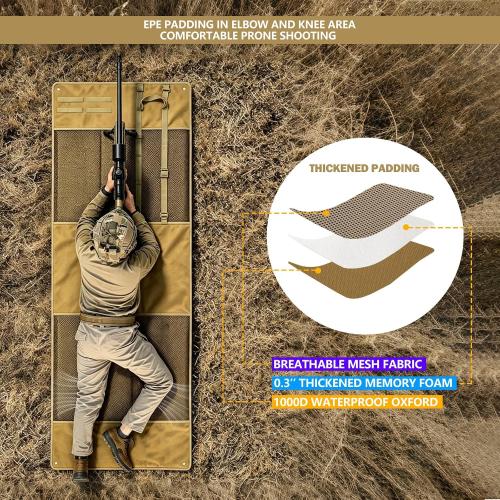 Shooting Mats Prone Padded,Large Shooting Mat,Shooting Pad with MOLLE Webbing&Thickened Padding,Portable Roll Up Shooting Mat Waterproof,Foldable Outdoor Tactical Mat for Long Range Shooting Hunting