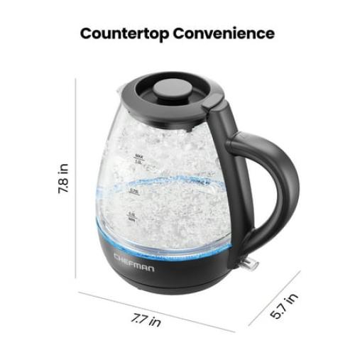 Chefman 1L Electric Glass Kettle w/ LED Indicator Light, Automatic Shutoff - Black, New ‼️has stains and possible broken or missing pieces ‼️