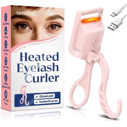 Heated Eyelash Curler, 5s Fast Heating Electric Eyelash Curler, Safe Anti-Burn Eyelash Curlers with Silicone Pad, Type-C Quick Charge, Intelligent Temp Control, 24H Long-Lasting Curls (Pink)