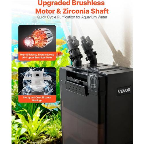 VEVOR 528GPH Canister Filter, 5-Stage External Aquarium Filter with Powerful Pump, Water Circulation Cleaning Machine with Media for Large Fish Tanks and Aquariums Up to 150 Gallons, for Freshwater