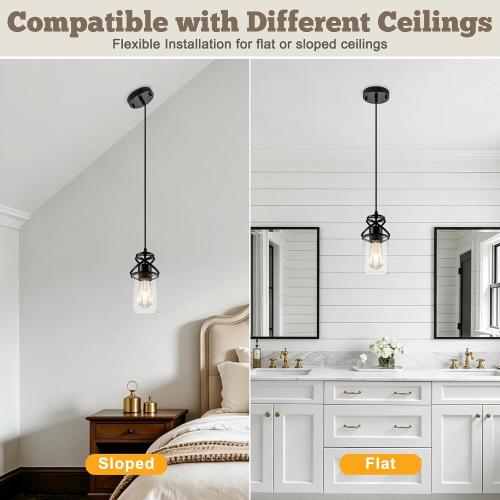foucasal Pendant Lights Kitchen Island, Black Modern Hanging Pendant Light