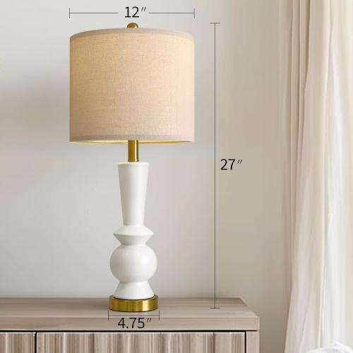 PORTRES 27 Modern Ceramic Table Lamp Set of 2 for Living Room White & Gold Bedside Lamps for Bedroom Nightstand Lamp Tall End Table Lamps