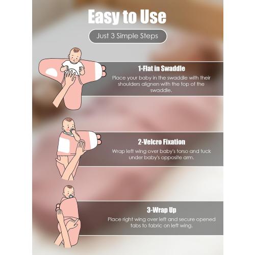 Newborn Swaddle Blanket Wrap 0-3 Months (3-Pack) - Adjustable Infant Sleep Sack, 100% Cotton Anti-Startle Soothing Sack, Soft Breathable Nursery Bedding - Dusty Rose   Pearl   Mauve