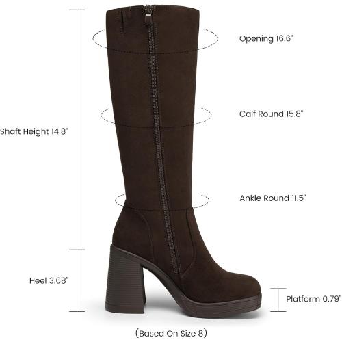 Size 8 Athlefit Knee High Boots Women Wide Calf Platform Boots with Side Zipper
