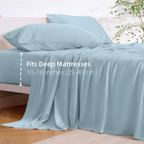 GOKOTTA Queen Bamboo Rayon Sheets Set, Silky Soft Cooling Sheets Stay Put