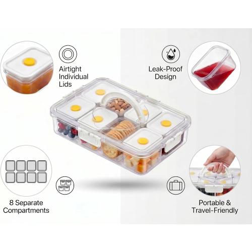 Snackle Serving Tray with Lid – Leak-Proof Upgraded Snack Platter for Dips, Sauces, Fruits & Veggies – Airtight Covered Food Tray for BBQ, Picnics, Road Trips & Outdoor Entertaining