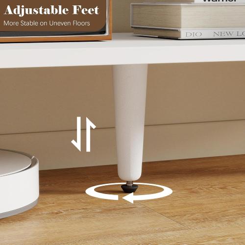 Wood TV Stand for TV, Mid Century Modern Entertainment Center with Adjustable Shelf, Sensor LED Light, 2 Cabinets, TV Media Console for Living Room Bedroom White