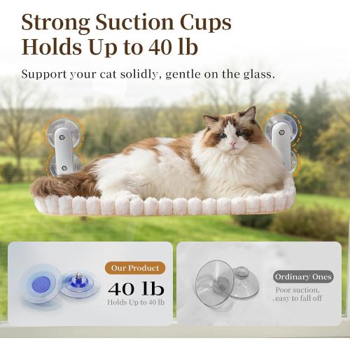 Cat Window Perch, Foldable Cat Hammock, 4 Suction Cups White Medium