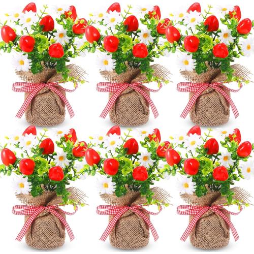 Zeyune 6 Pack Strawberry Centerpieces, Artificial Plants in Burlap Pot MISSING ONE ❗