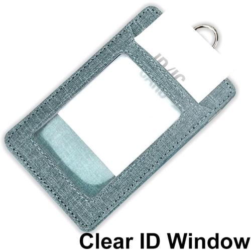 Larpur Vertical ID Badge Holders PU Leather ID Card Holder Detachable Neck Lanyard and Retractable Reel with 1 Clear Window & 2 Card Slots (Lake Blue)