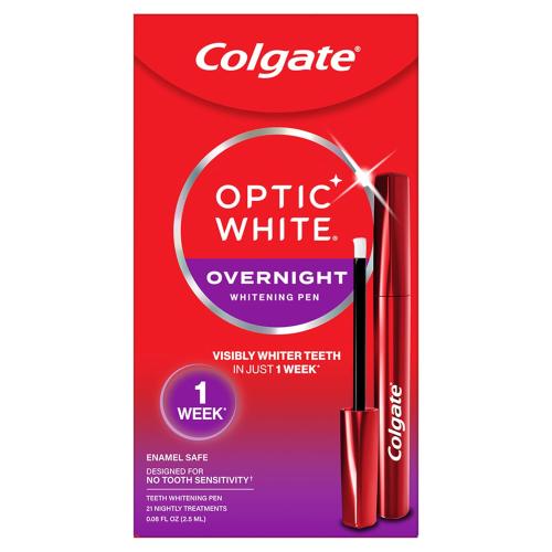 Colgate Optic White Overnight Teeth Whitening Pen, Hydrogen Peroxide Teeth Whitening Pen, Visibly Whiter Teeth  0.08 fl oz