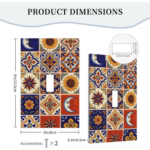 Decorative Light Switch Cover Plate Colorful Mexican Talavera Tile 1 Gang Single Toggle Wall Plates for Electrical Outlets Outlet Covers Switch Plate Covers Faceplate for Kitchen Home Decor