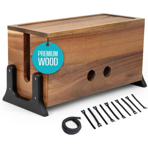 Extra Large Cable Management Box, Wood Cord Hider Box & Organizer for Power Strip, TV Wires & Desk Cable Storage