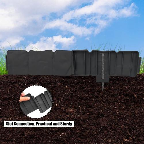 Garden Edging 40pcs, Faux Stone Edging for Landscaping [4 Inch Tall], Plastic Garden Mini Fence, Landscape Edging Border (Total 32FT) for Flowerbeds,Yard, Fence Edge with 40pcs Anchoring Spikes, Black