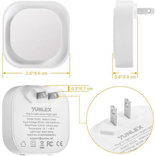 YUNLEX 2 Pack Warm White Night Light, Gentle Eye-Care with Dimmable Soft Glow & Indirect Reflection, Auto Dusk to Dawn Sensor, Plug in Nightlight for Nursery, Kids Room, Bedroom, Hallway