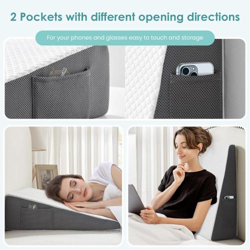 Bed Wedge Pillow for Sleeping After Surgery, Back Support, Leg Elevation, Gerd Acid Reflux, Neck Pain, Snoring, Cooling Memory Foam Triangle Incline Wedge, Removable Washable Cover