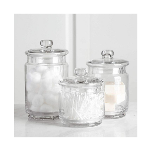 Whole Housewares Glass Apothecary Jars with Lids for Organization Set 3 Pieces - White - 3 Piece Set