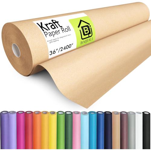 BAIJIALI 36 x 2,400 (200') Kraft Paper Roll for Craft Bulletin Board Paper Art Table Covering Crafting Gift Wrapping Bouquet Packing Parcel (Brown, 36''x200')