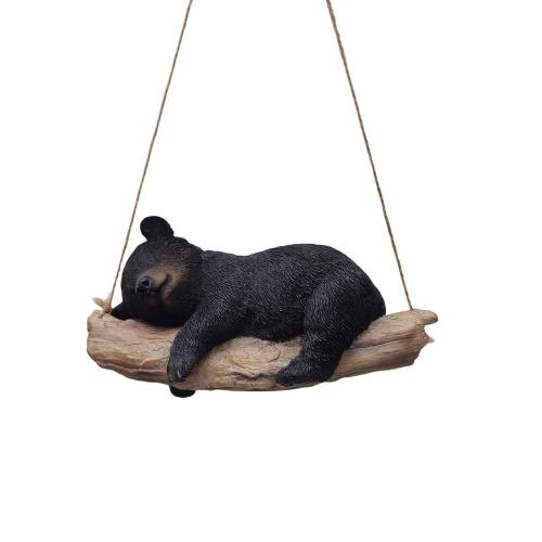 Suspended Cub Serenity: Striking Black Hanging Bear Polyresin Figurine