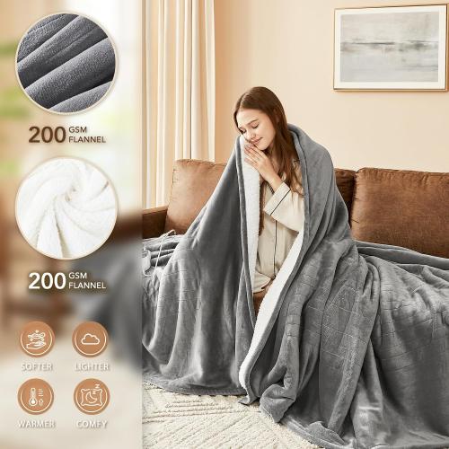 Homemate Electric Heated Blanket Full Size - 72x84 Heated Bed Blanket Throw with 10 Heating Levels 8 Hours Auto Off Fast Heating Over-Heat Protection-Ultra Soft Flannel ETL Certified, Grey