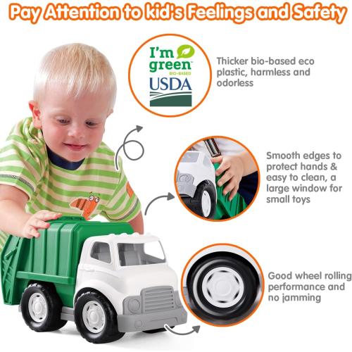 PLAY Eco-Friendly Garbage Truck, [USDA Certified] No BPA/Phthalate/PVC, Recycled Bioplastic Trash Truck Toys for Boys 18m , Fine Motor Skills Car Toys Vehicle Gift for Kids