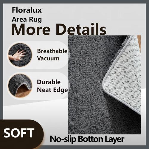 Floralux Area Rugs 9x12 Living Room, Dark Grey, Large Shag Rug Bedroom Rug, Ultra Soft Shaggy Fluffy Carpet for Playroom, Plush Modern Carpets for Kids Room, Dorm Home Decor Aesthetic