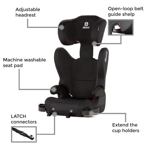 Diono Cambria LE, 2-in-1 Belt Positioning Booster Seat,Backless and High-Back Booster seat for Children from 40—120 lb,17 Wide,6 Headrest Positions,Lightweight with Latch,Black