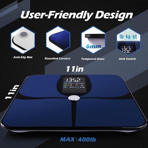 Lepulse Smart Weight Scale with BMI Body Fat Muscle Mass,USB Rechargeable