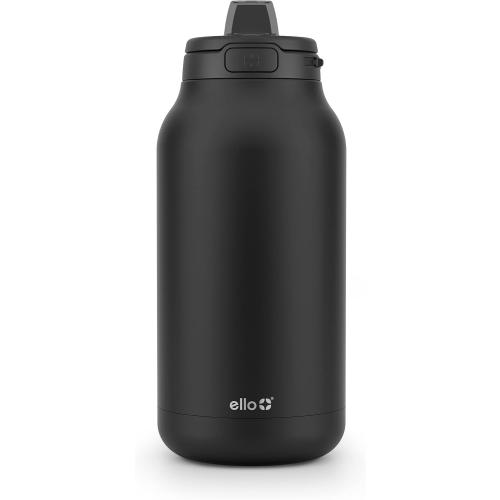 Ello Hydra 64oz Stainless Steel Water Jug with Locking Leak Proof Lid | Reusable Half Gallon Vacuum Insulated Metal Bottle with Silicone Straw, Keeps Drinks Cold All Day, Gift Ready, Black