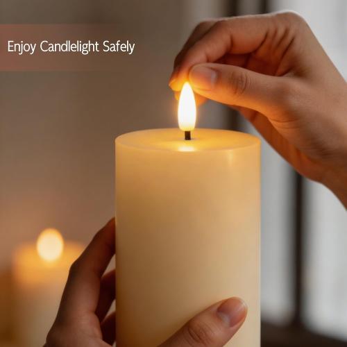 3x9 Ivory Flameless Candle, Real Wax LED Pillar Candle with Remote & Timer
