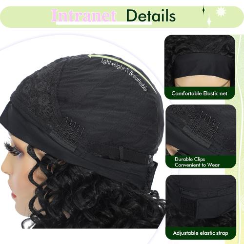 CINHOO Deep Curly Brown Headband Wigs for Black Women 12inch Short Deep Chocolate Brown Base with Gradual Warm Caramel Brown Highlights & Tips Headband Wig for Women Curly Half Wigs with Headbands