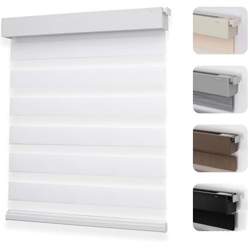Joydeco No Drill Zebra Blinds for Windows, Cordless Day & Night Dual Sheer Roller Shades, Easy Installation, Free-Stop Lift System, Light Filtering Privacy Blinds for Home(White,15 W x 48 H)