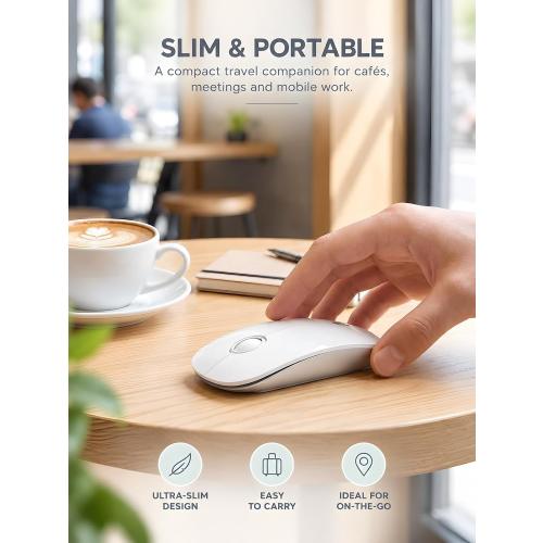 RAPIQUE Bluetooth Wireless Mouse, BT5.1＆ 2.4G Slim Dual Mode, White