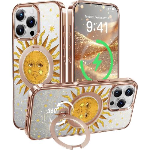 CASEKOO The Cocorrina Sun Tarot Glitter 360° Spin Built-in Magnetic Stand for iPhone 16 Pro Max Case, Fit for MagSafe, 16FT Drop Protection, Chic Design for iPhone 16 ProMax Case with Stand, Sparkle