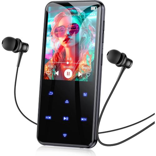 AGPTEK 64GB MP3 Player with Bluetooth, M3 2.4 inch Music Player with Speaker and FM Radio, Touch Buttons, Supports Up to 128GB(Black)