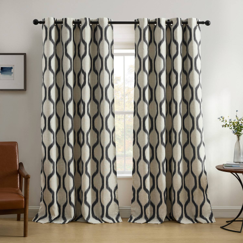 Elrene Home Fashions Renzo Ikat Geometric Linen Room Darkening Window Curtain