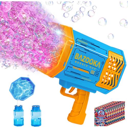 Deserthome 69-Hole Blue Bubble Bazooka Gun with Lights & Bubble Solution