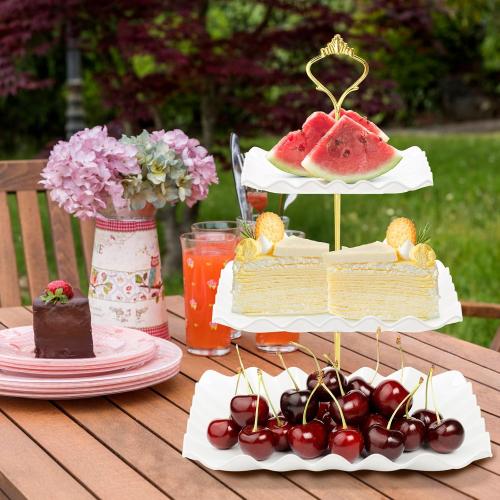 Coitak 3 Tier Cupcake Stand, Plastic Tiered Serving Stand, Square Dessert Tray for Tea Party, Baby Shower and Wedding (Pure White)