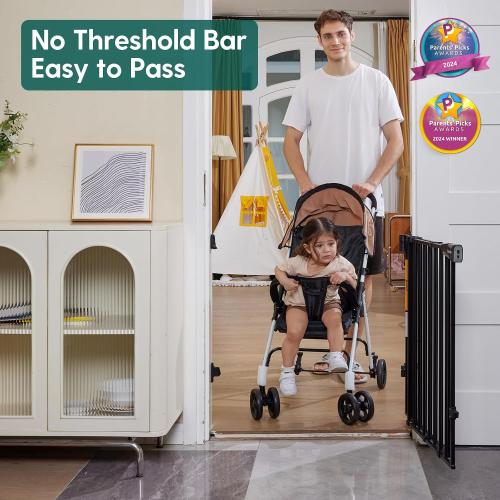 Babelio Baby Gate for Stairs, Kitchen & Doorways, No Bottom Bar| One-Handed Operation| Auto-Close| Hardware Mount (Drill Needed) Safety Dog/Pet Gate (Black - B17, 26-43 W, 28 H)