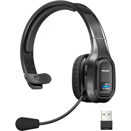 TECKNET Trucker Bluetooth Headset, AI Noise Canceling Mic, Wireless On-Ear