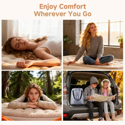 Air Mattress with Built-in Pump, Comfortable Self-Inflating Air Mattress with High-Speed Pump, Durable Blow Up Mattress with Storage Bag for Guests, Camping, Travel (Khaki White, 18 Twin XL)
