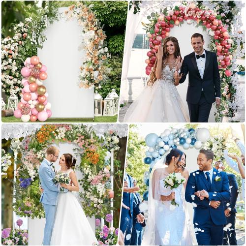 7.2FT Metal Arch Backdrop Stand and Cover Set, Gold Wedding Backdrop Arch Stand with Cover, Balloon Arch Stand with White Arch Cover for Birthday Party Baby Shower Graduation Ceremony Decorations