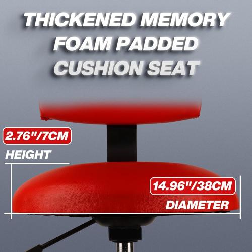 Shop Stool with Backrest, Mechanic Garage Stool for Workshop, Adjustable Shop Stools Chair, Padded Workbench Stools for Men Women, 300 LBS Capacity, 360° Swivel PVC Seat, Heavy Duty, Red